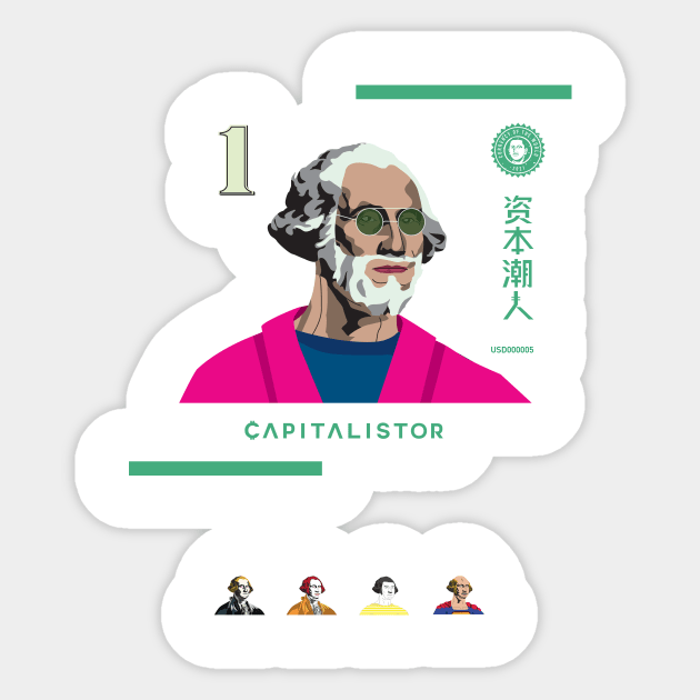 USD000005 - George Washington as David Letterman Series 5 Sticker by Capitalistor